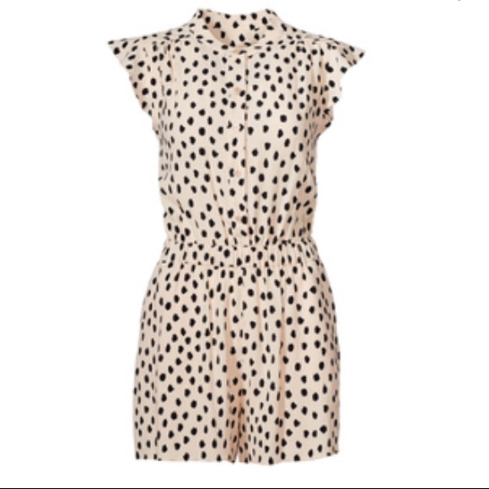 Kate Spade Pink Black Leopard Dot Crepe Romper