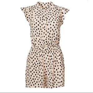 Kate Spade Pink Black Leopard Dot Crepe Romper