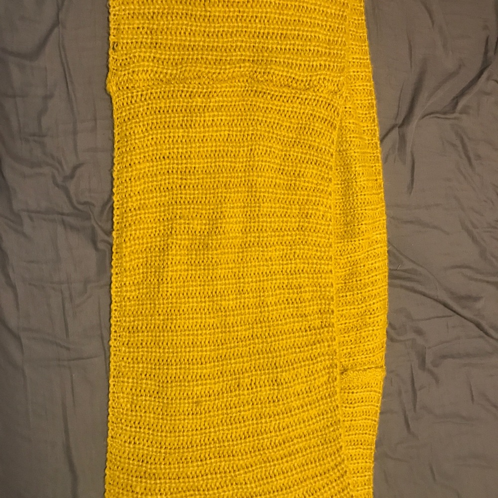 Mustard yellow knit wrap around scarf