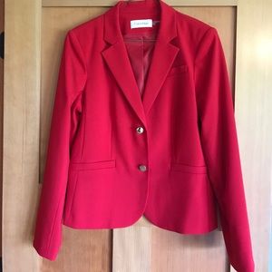 Red Calvin Klein suit jacket