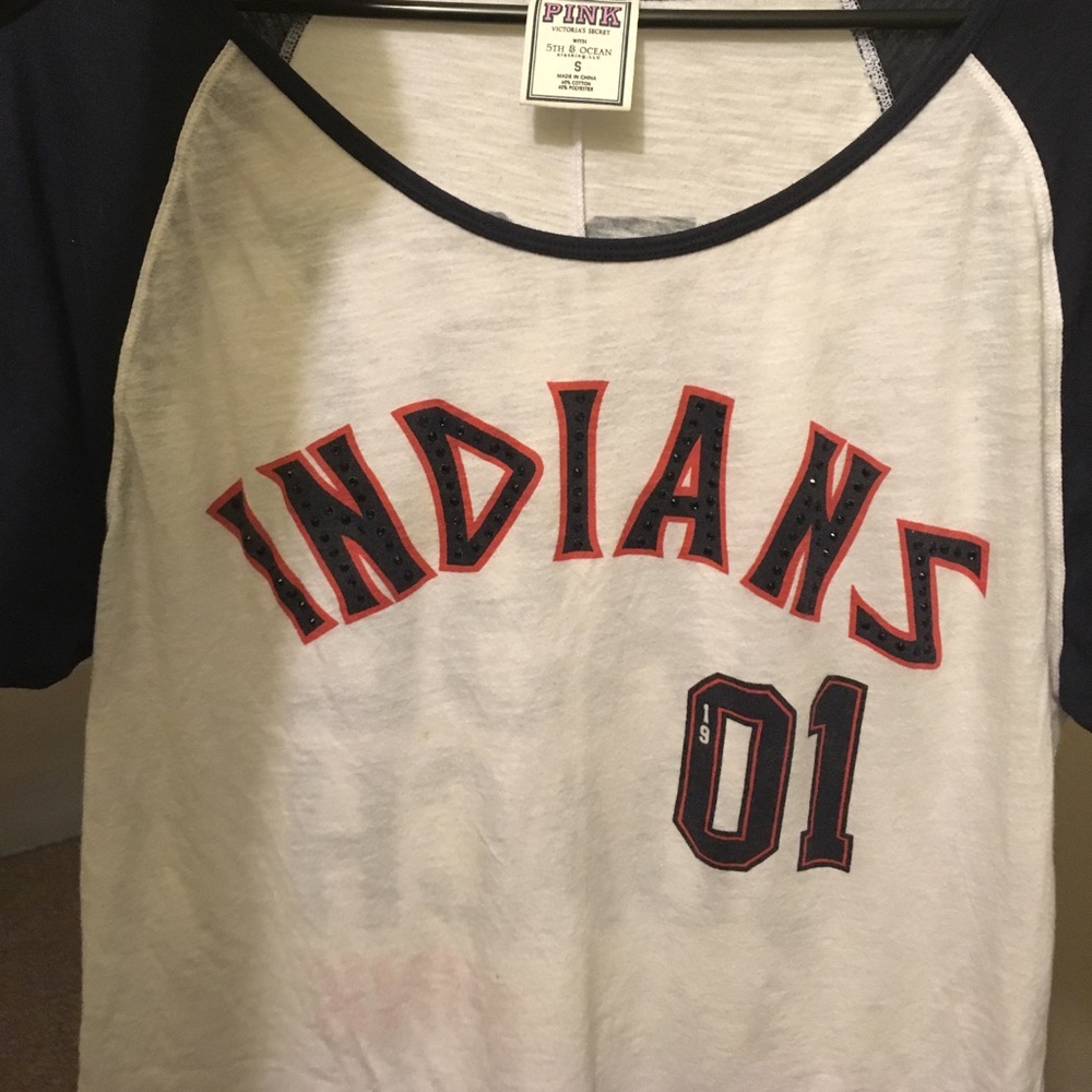 Pink off the shoulder Cleveland Indians rare shirt