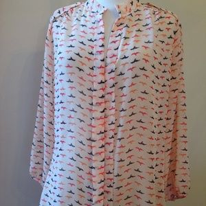 Sally Bird Print Multycolor Button down Top Shirt