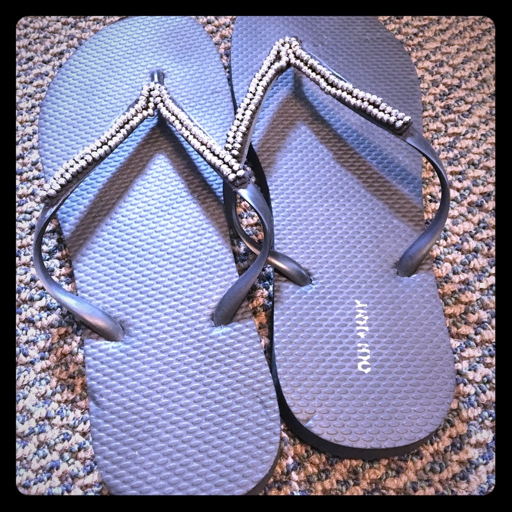 Silver Beaded Flip Flops