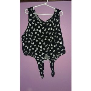 Black flower bow tie crop top size M