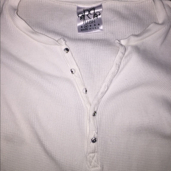 Long Sleeve Waffle Shirt with Rhinestone Buttons - Picture 2 of 3