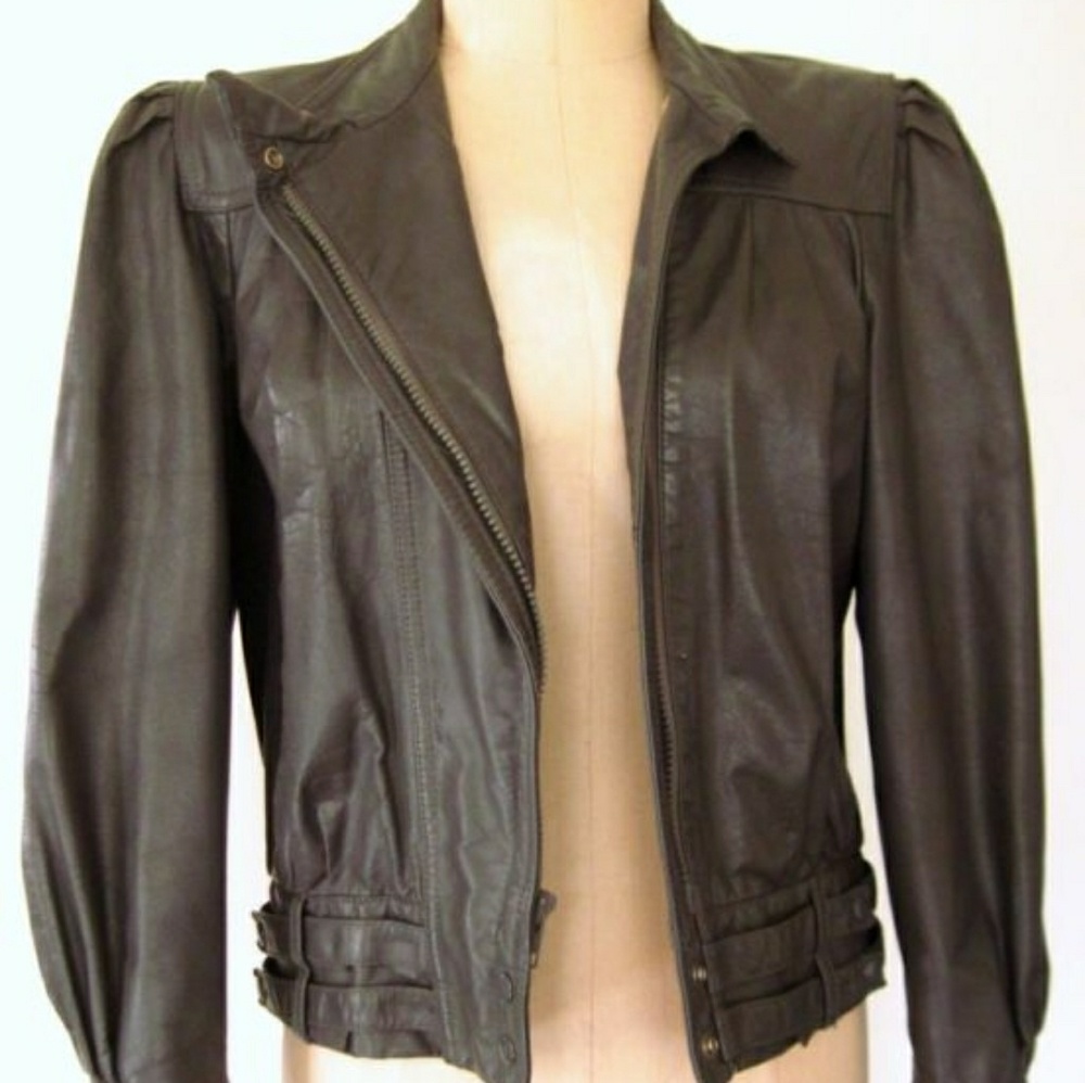SOLD Slate Gray Puff Slv Moto Jacket xs/sm