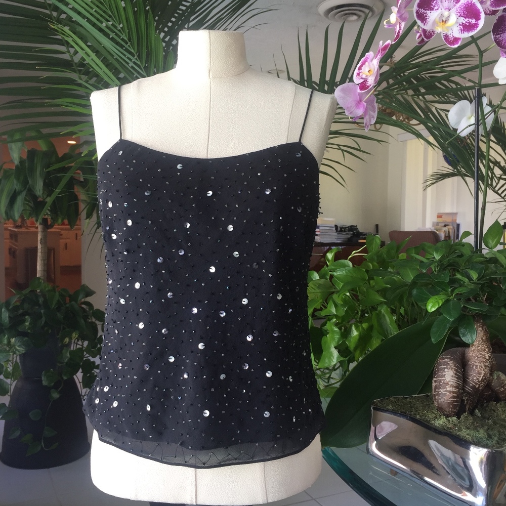 Ann Taylor beaded black chiffon crop top