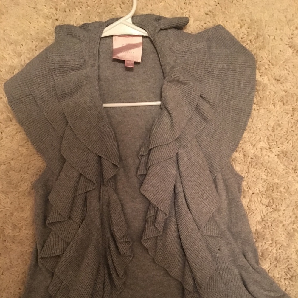 Gray ruffled vest/cardigan
