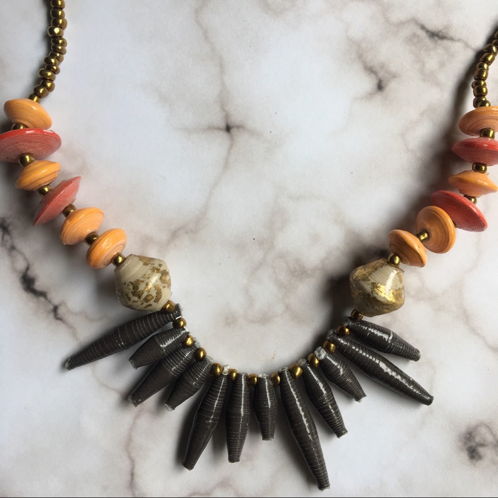 31Bits | Funky Spiked Necklace | Grey Orange Gold
