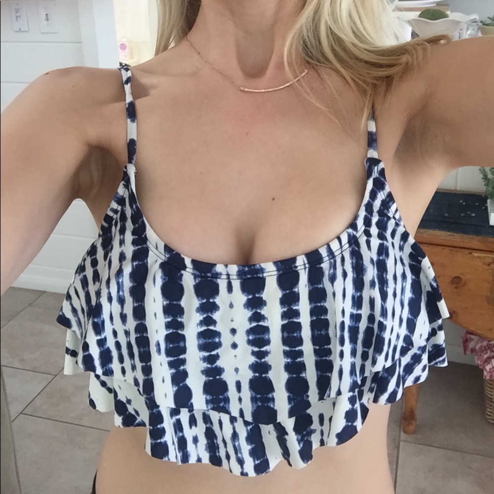 Blue and white frilly swimsuit