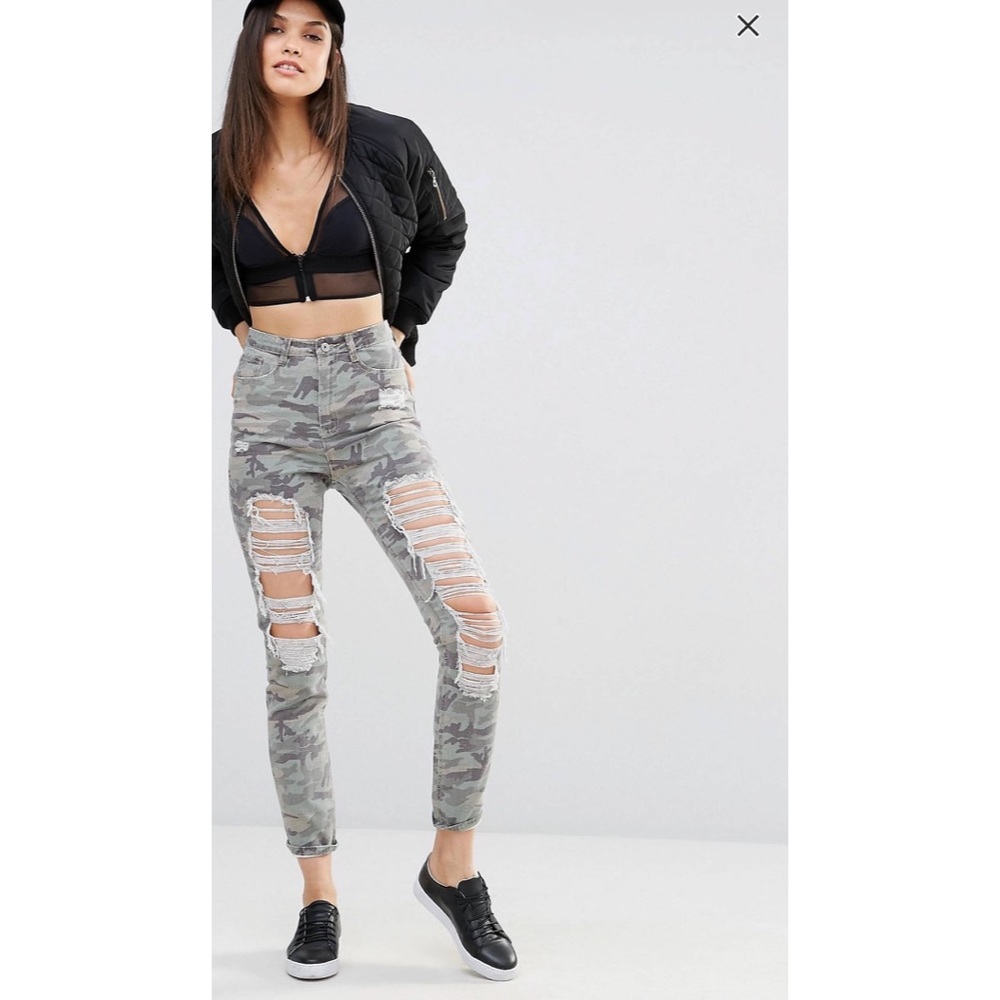 Missguided High Rise Camo Jeans