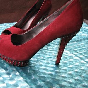Nine West Red Studded Peep Toe Platform High Heels