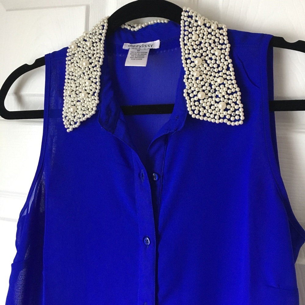 Faux Pearl Collar Top