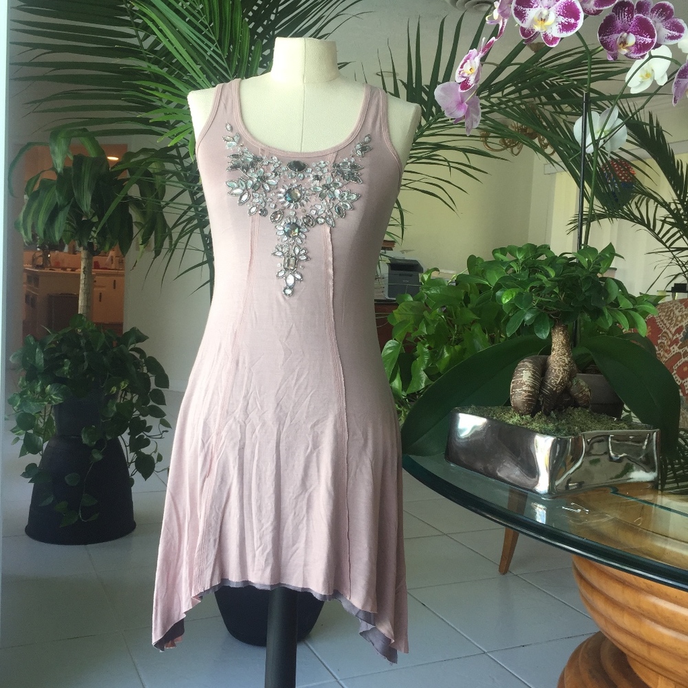 Guess pink / grey rhinestone asymmetric mini dress