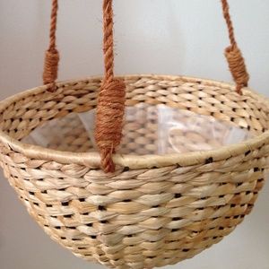 Light Brown Hanging Rattan Planter