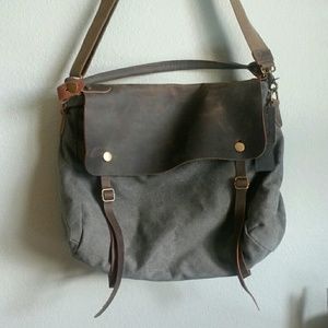Rustic leather & canvas messenger bag / laptop bag