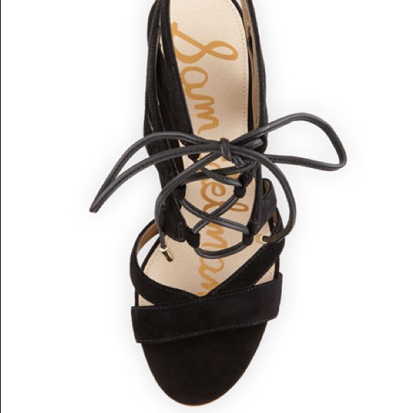 SAM EDELMAN BLACK SUEDE STRAPPY LACEUP SANDAL 9.5 - Picture 4 of 6