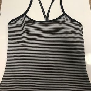 LULULEMON POWER Y TANK SIZE 6 GRAY/BLACK STRIPE