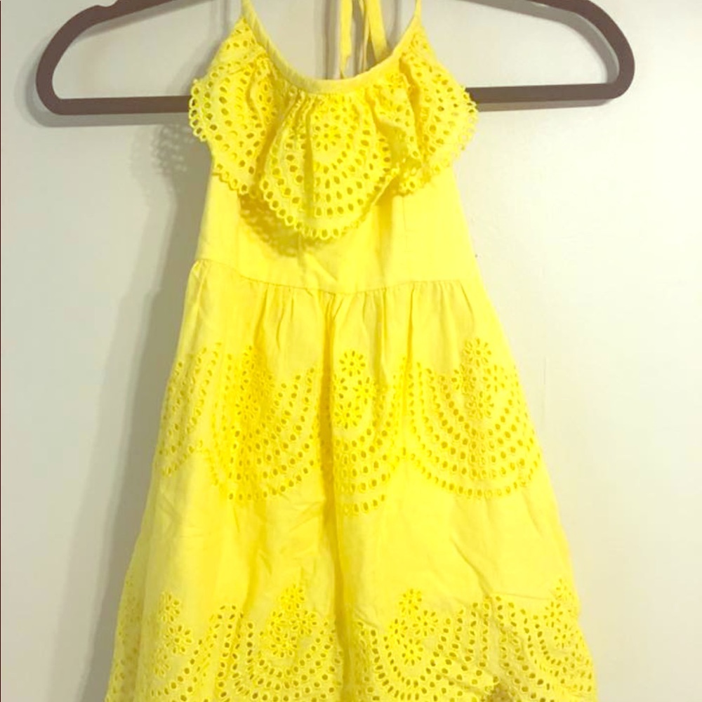 Adorable yellow eyelet Tibi halter top