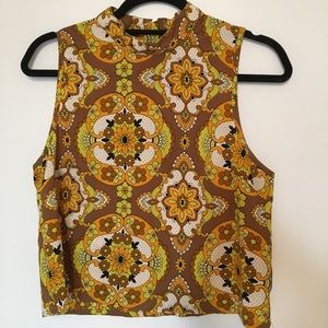 70s Print Mock Neck Top