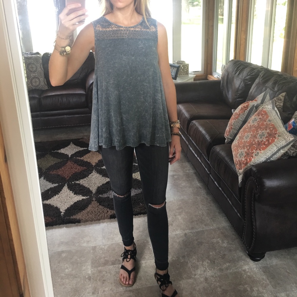 Blue Acid Wash Lace Tank