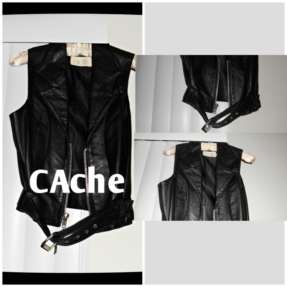 CAche BLACK SOFT LINED LEATHER VEST WITH BELT