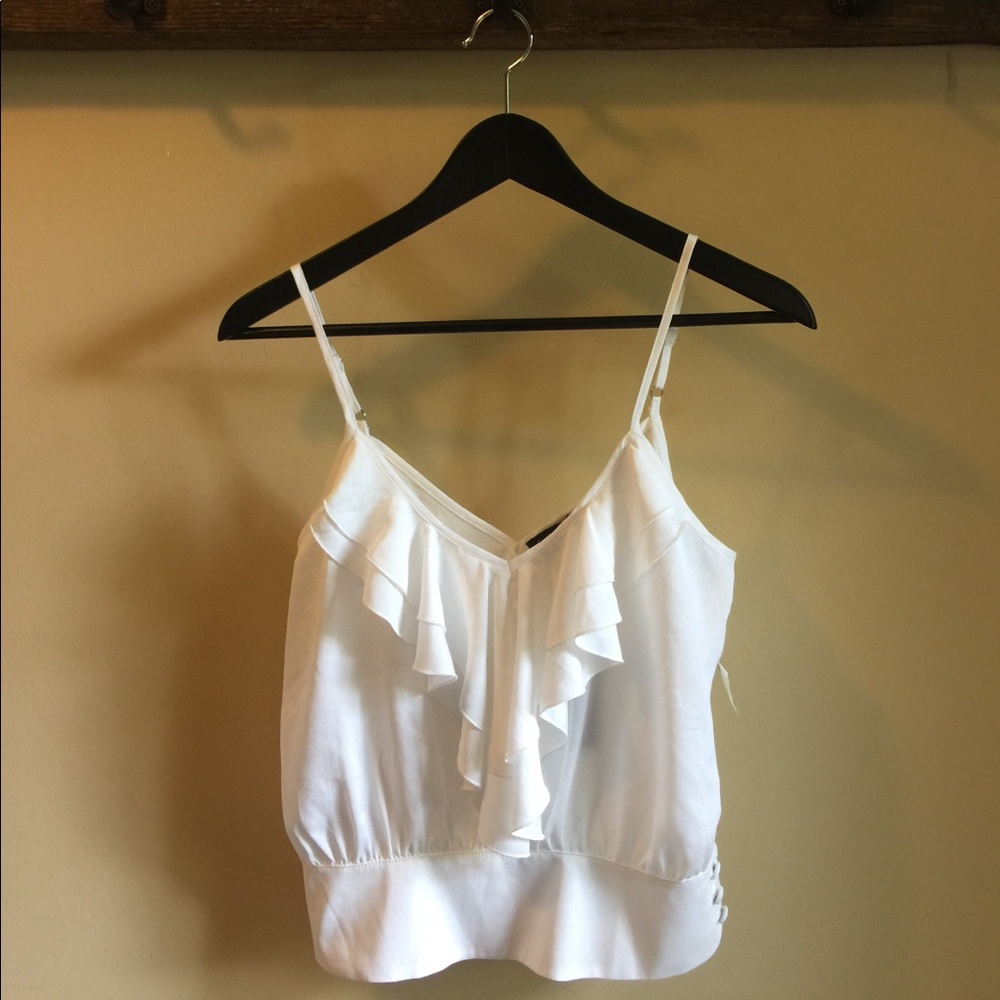 White silky blouse ruffle v neck