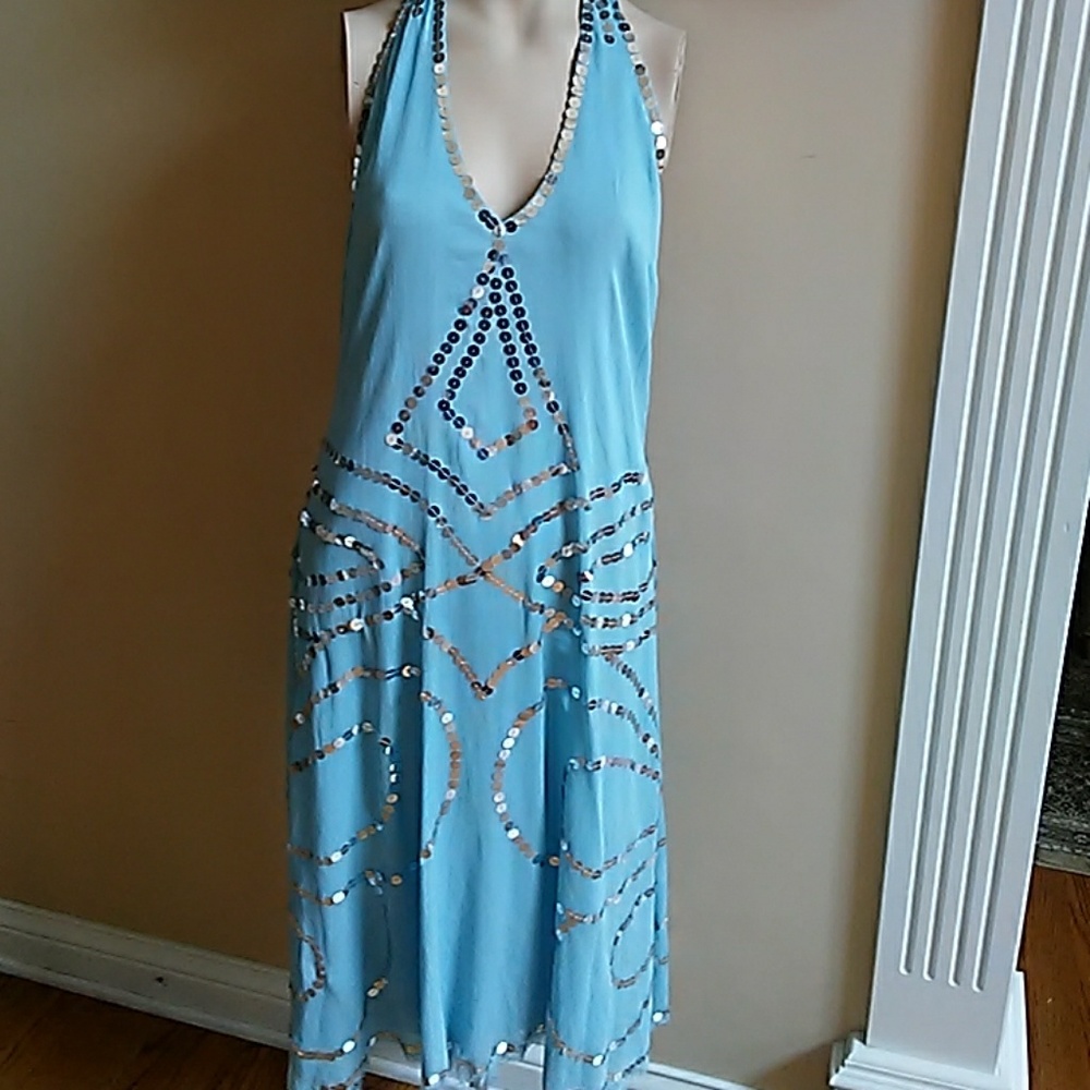 MARC JACOBS Petal blue silk halter dress