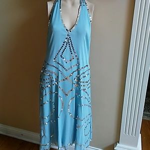 MARC JACOBS Petal blue silk halter dress