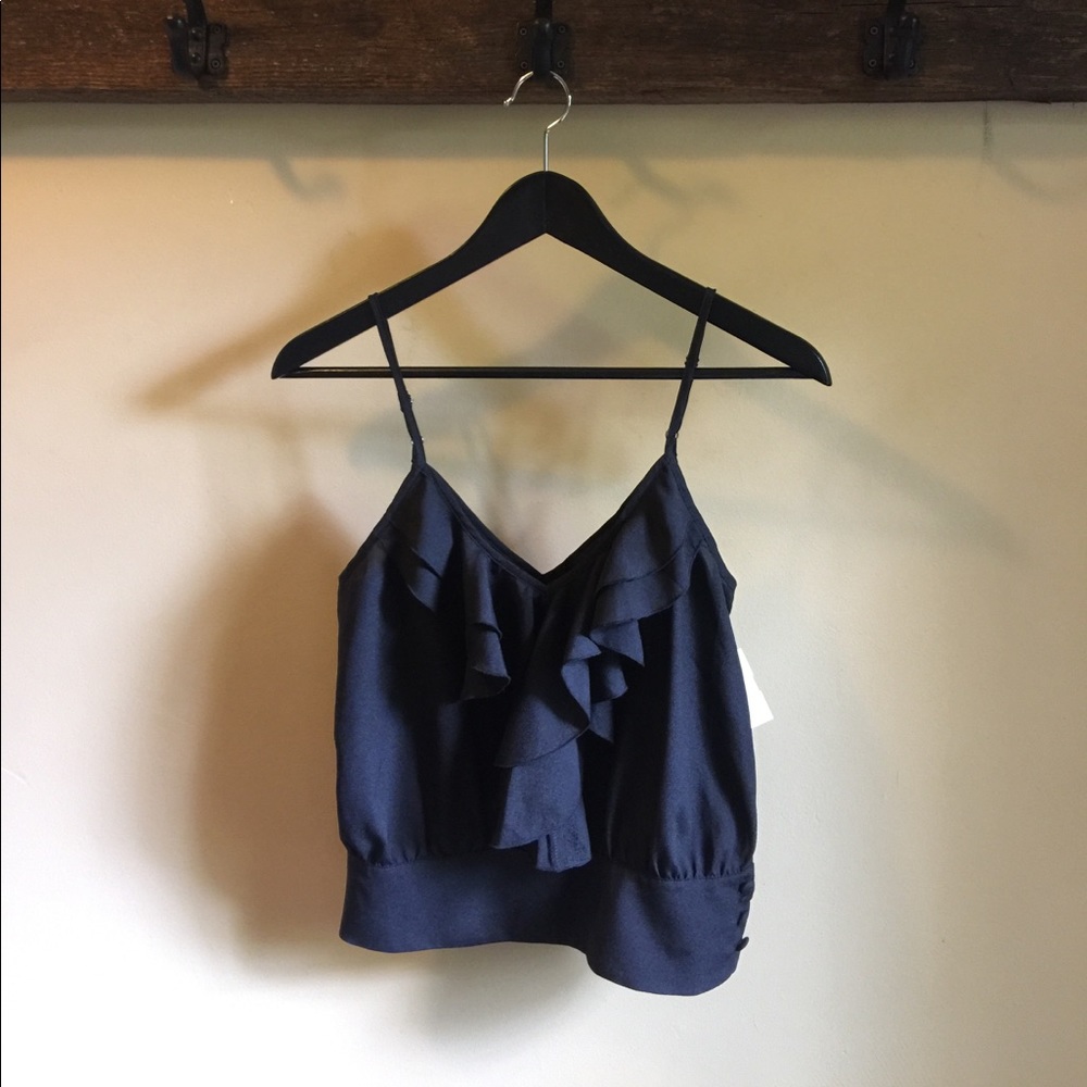Black silky ruffle top