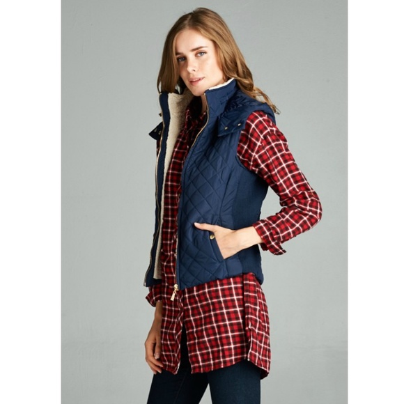 Sale! Navy Quilted Puffer Vest Lined - Picture 3 of 5
