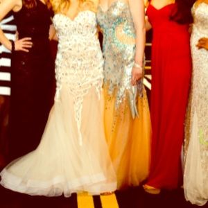 White with tan lining mermaid gown