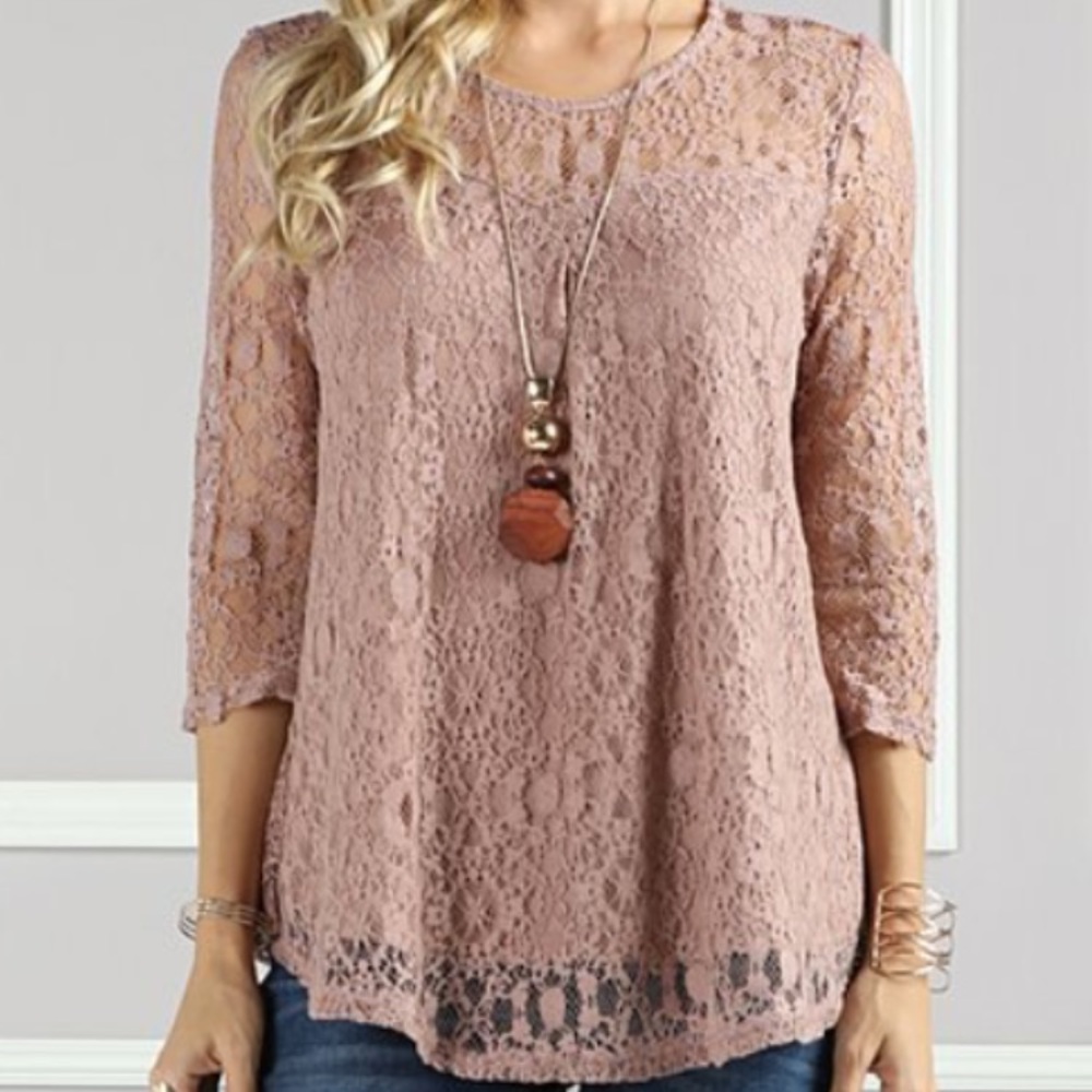 Lace Overlay Essentially Long Sleeve Tunic New - Picture 2 of 4