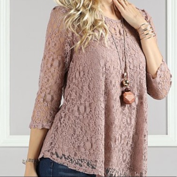 Lace Overlay Essentially Long Sleeve Tunic New - Picture 3 of 4