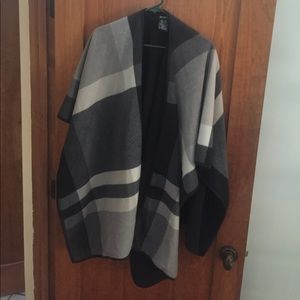 Plaid reversible fleece poncho