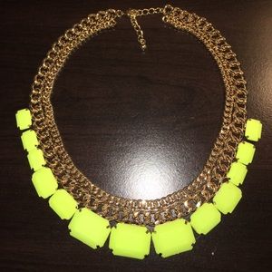 Neon green and gold chain statement necklace