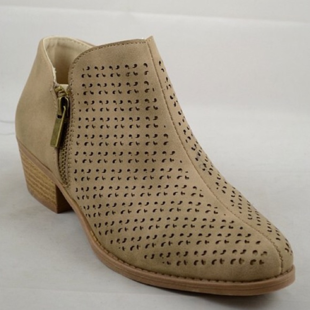 Perforated taupelow ankle booties with side zipper - Picture 2 of 4
