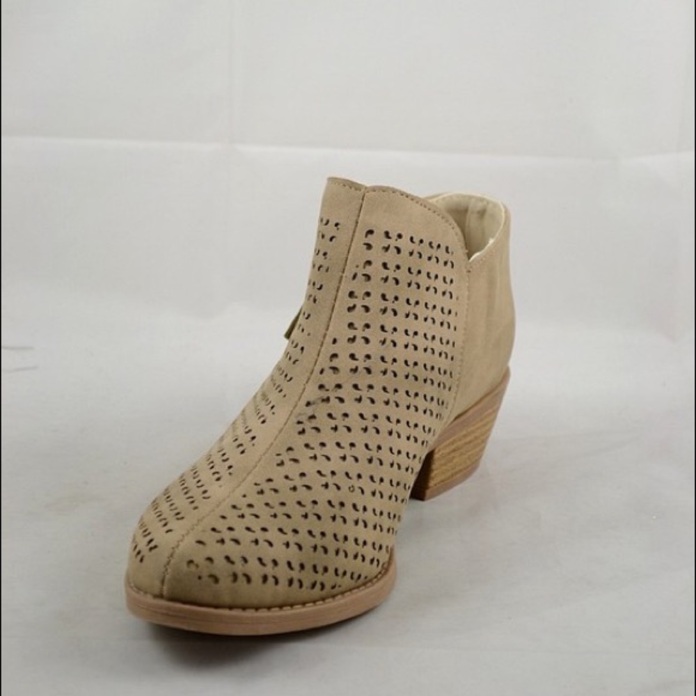 Perforated taupelow ankle booties with side zipper - Picture 4 of 4