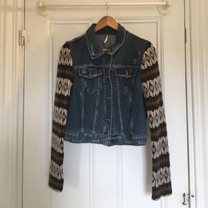 Free People Sweater Sleeved Denim Jacket Sz M