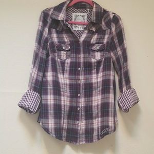 Cute Guess purple plaid and gingham button up