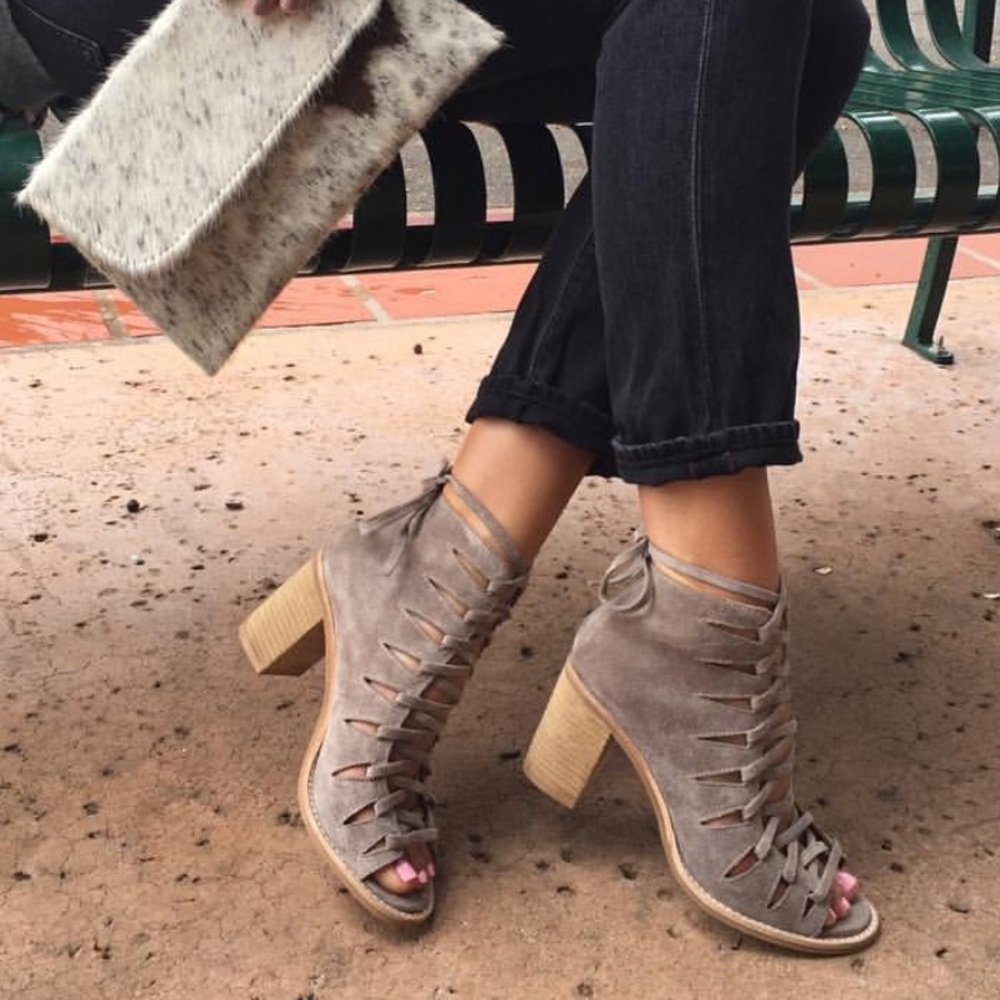 Jeffrey Campbell Corwin Taupe lace up booties