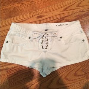 Carmar white lace up jean shorts