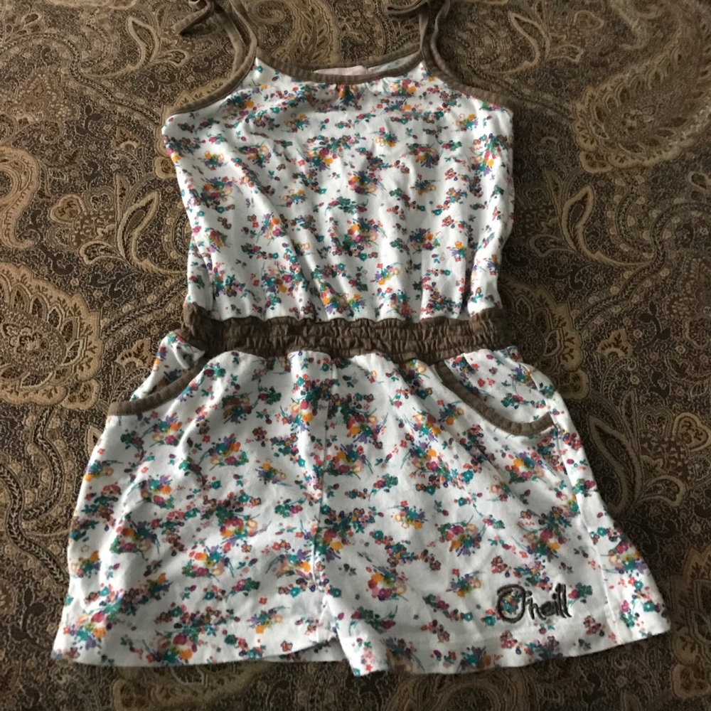 ONeill Girls 4T Floral Romper with Olive Detailing
