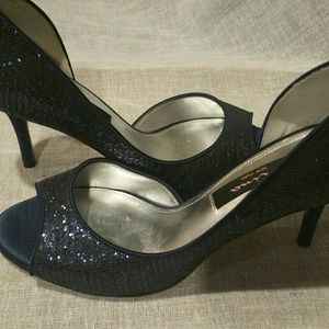 Nina Navy Blue Satin Evening Pump Size 7.5