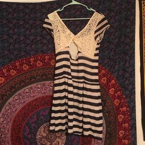 Striped Skater Dress with Lace Detailed Back