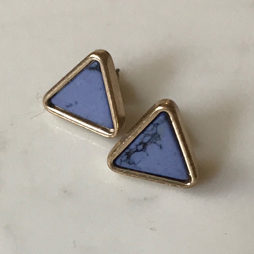 Blue gold stone stud earrings purple triangle