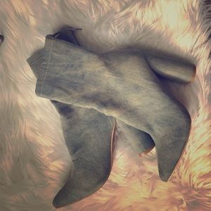 Mixed denim closed toe calf booties!
