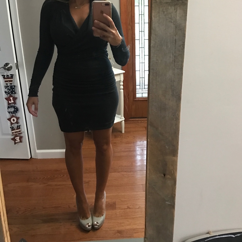 Stretchy deep v wrap dress