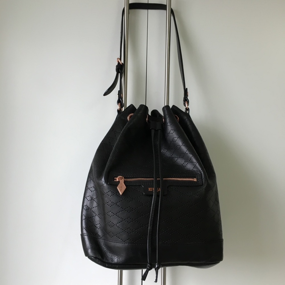 MZ Wallace Black Leather Bucket Bag w Rose Gold HW