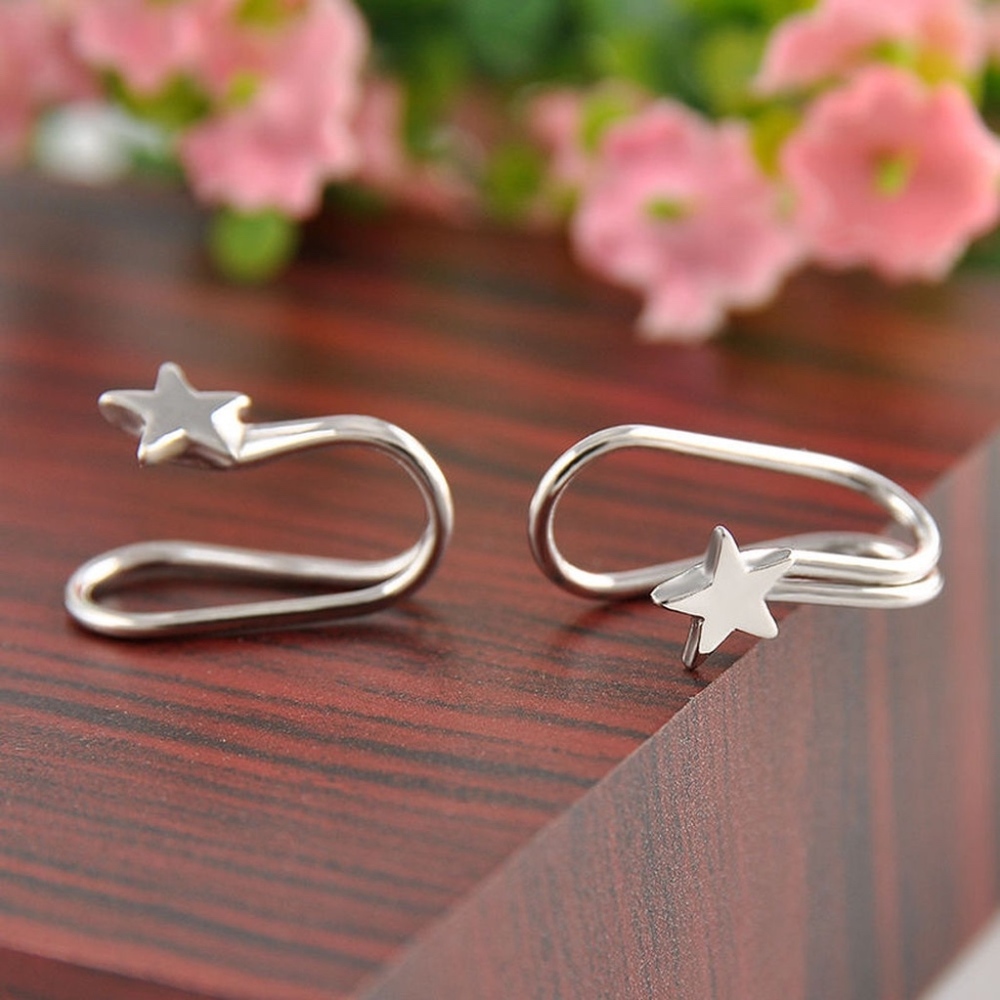 Silver Star Ear Cartilage Cuff Earrings 2PC